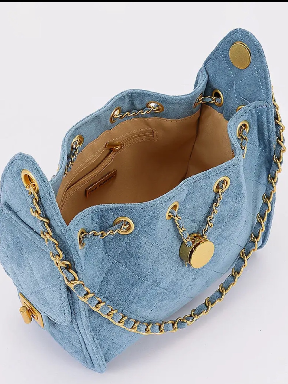 ShopEvelynne Light Blue Shoulder Bag with Gold Chain - Picture 3 of 6